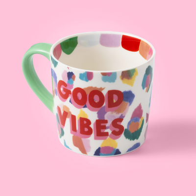 Eleanor Bowmer - Good Vibes Painted Leopard Mug Bibelot Leek, UK Stockist