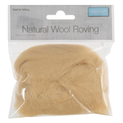 Package of trimits natural wool roving with a clear front, showing the product inside.