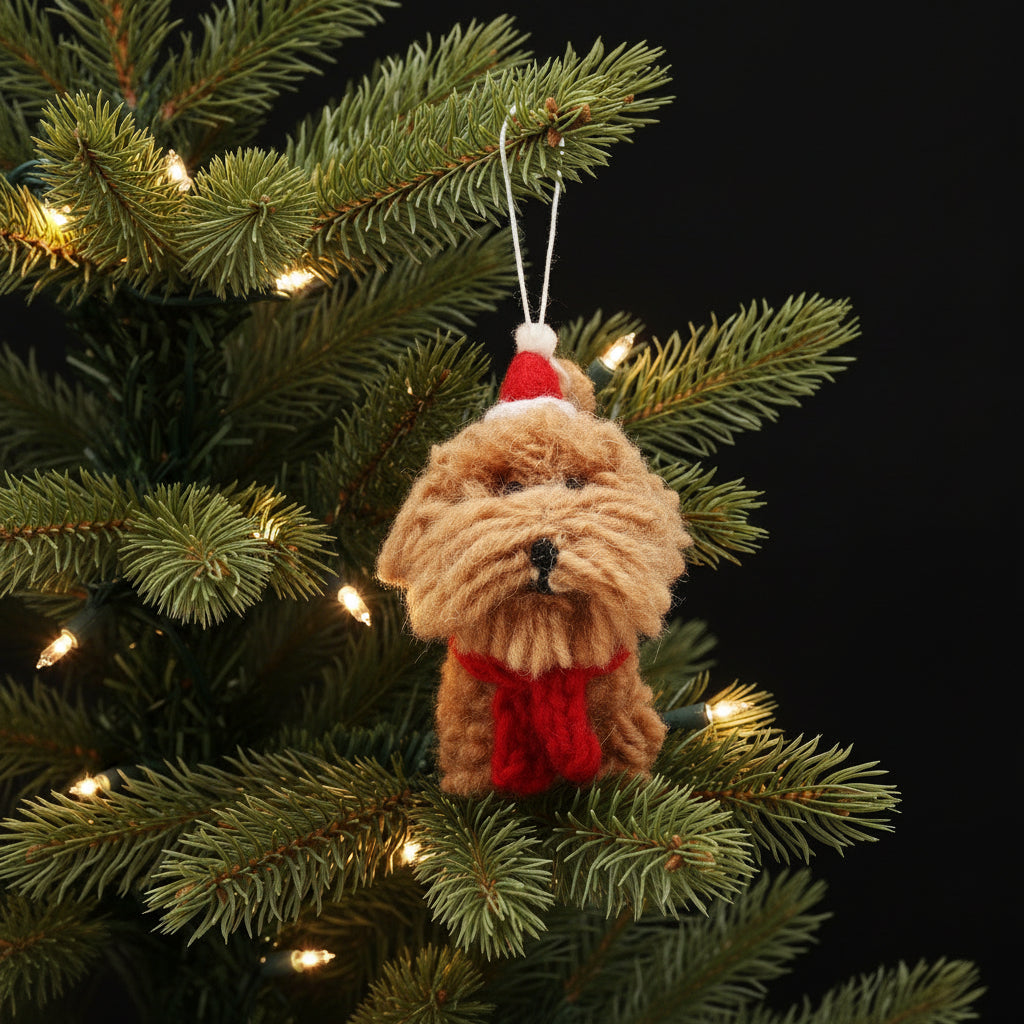 Felt Christmas Cockapoo in Hat & Scarf