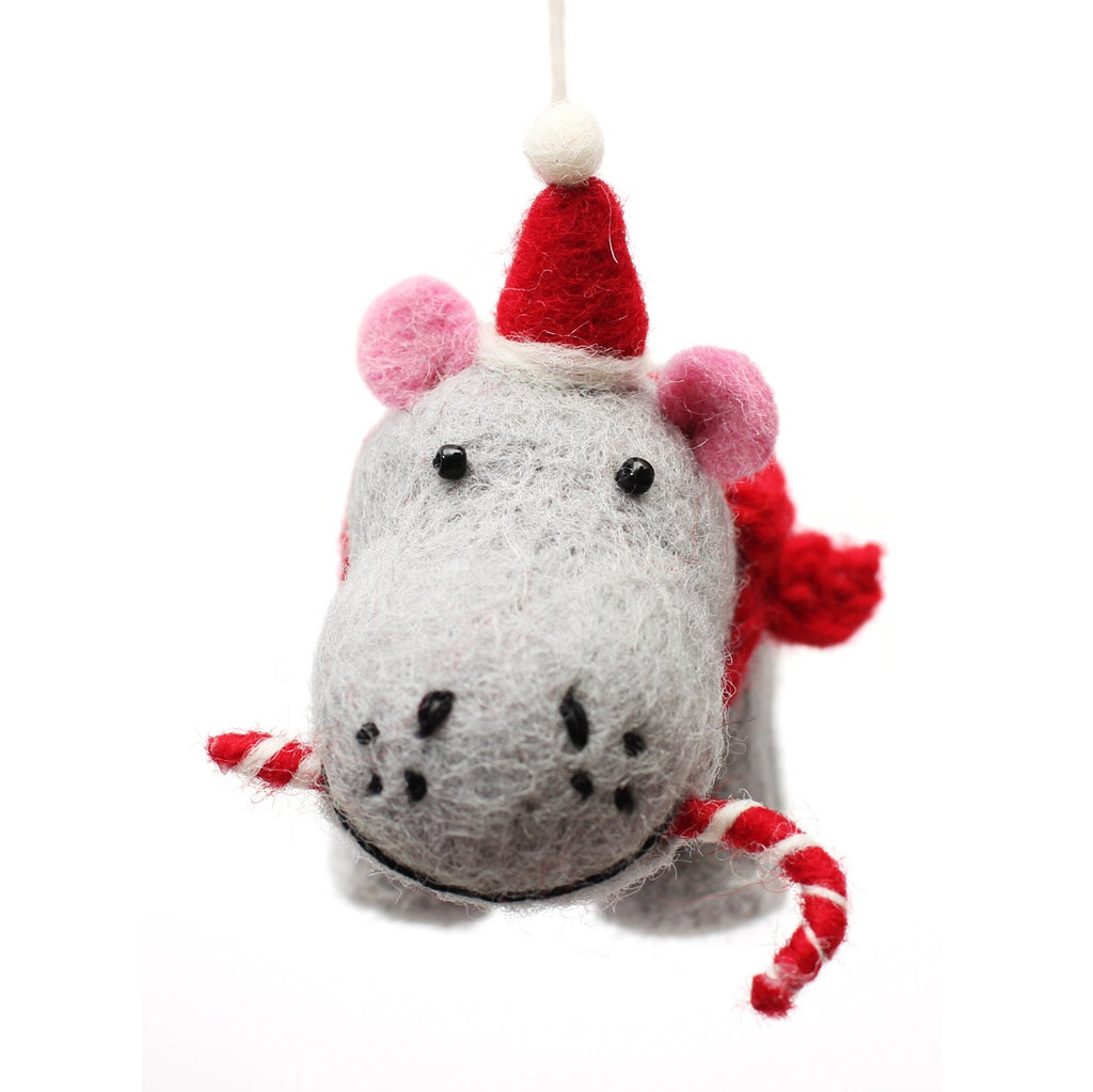 Amica Felt fair trade Christmas Hippo with Candy Cane