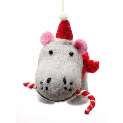 Amica Felt fair trade Christmas Hippo with Candy Cane