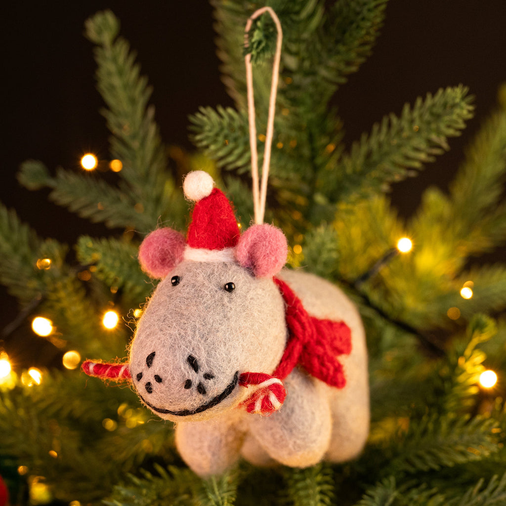 Amica Felt fair trade Christmas Hippo with Candy Cane