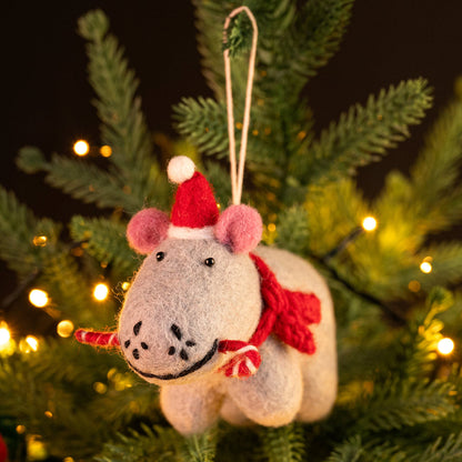 Amica Felt fair trade Christmas Hippo with Candy Cane