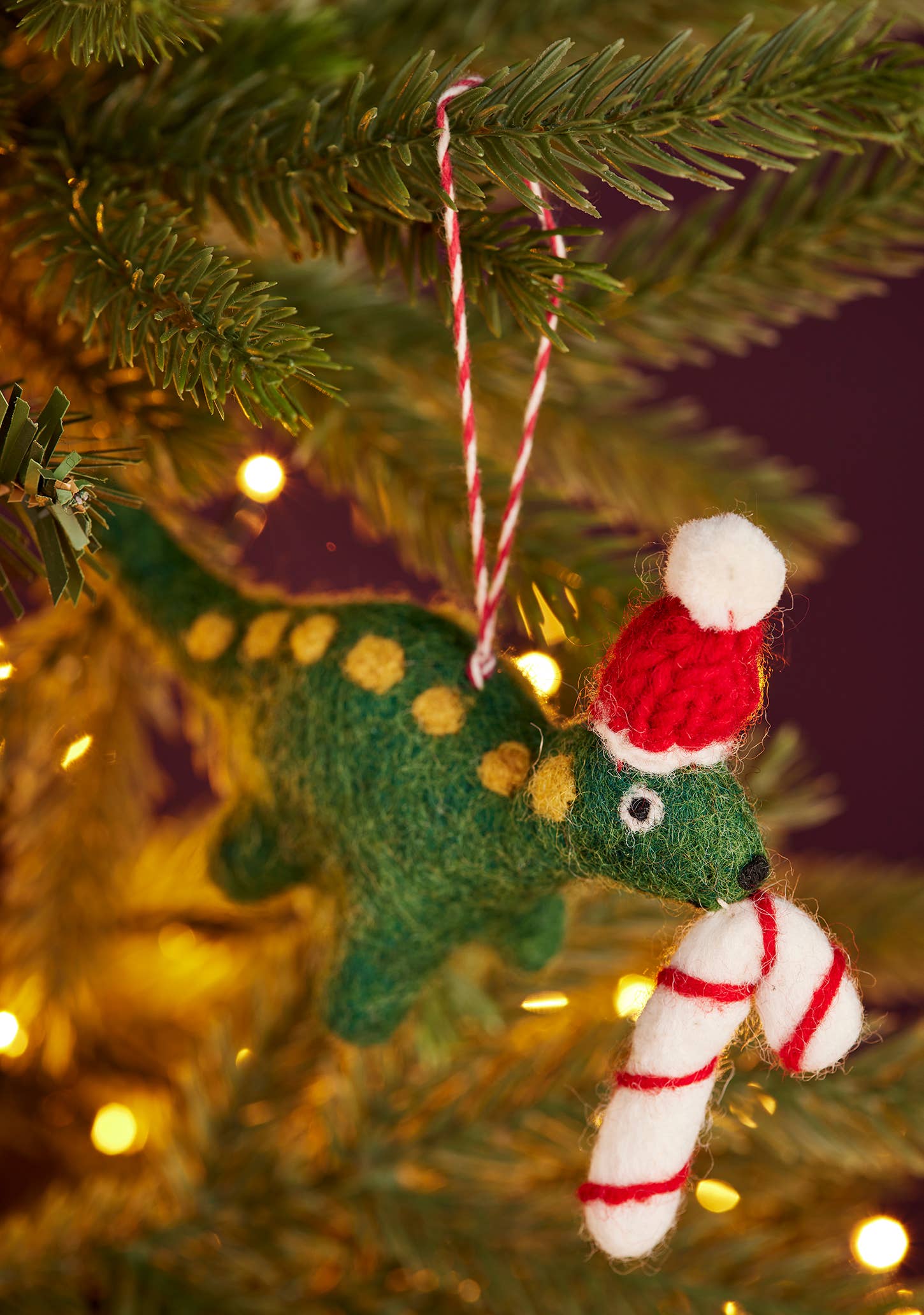 Namaste fair trade Felt Dinosaur with Candy Cane Decoration