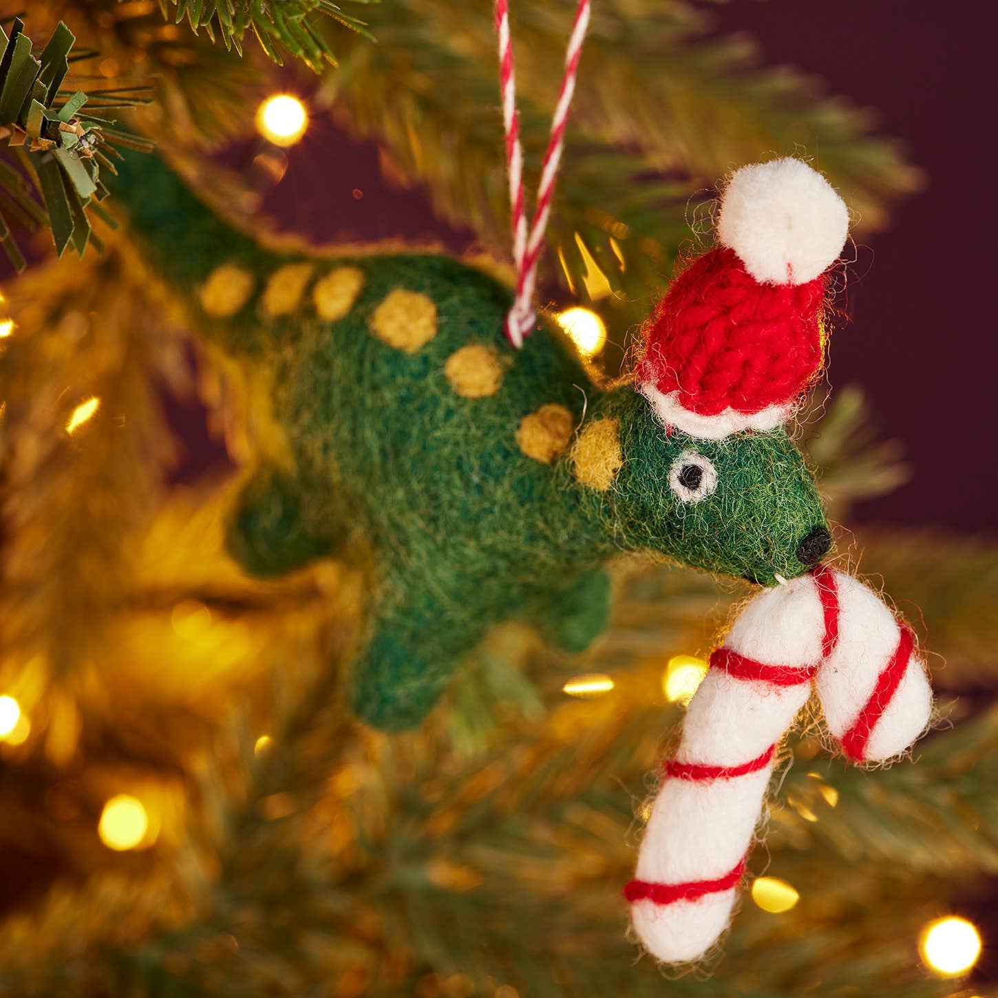 Namaste fair trade Felt Dinosaur with Candy Cane Decoration