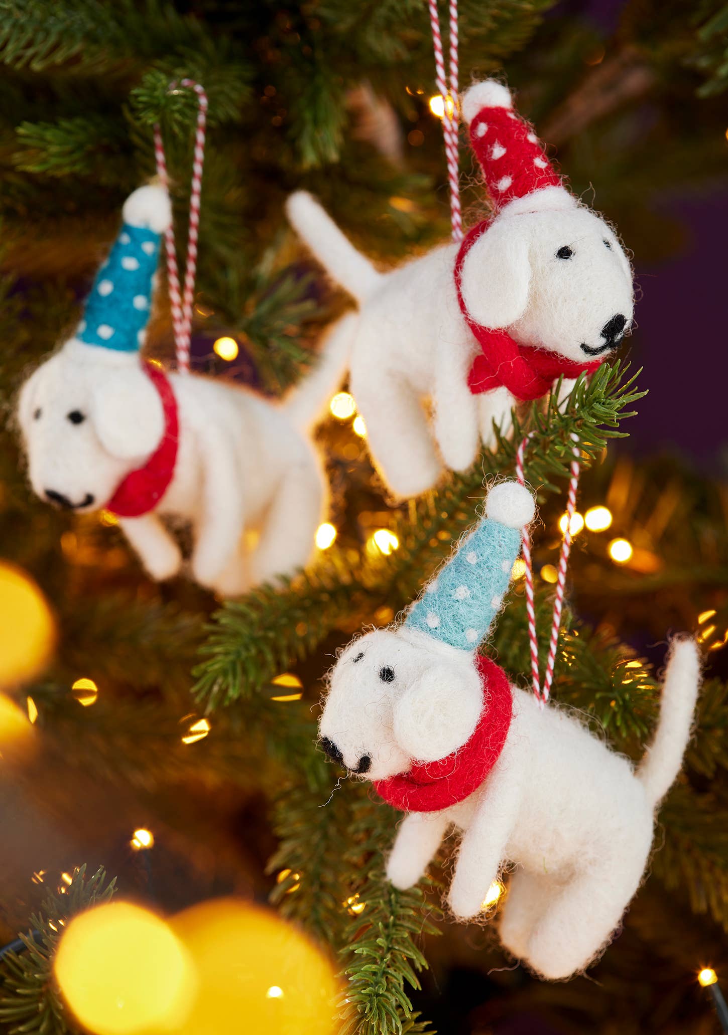 Namaste Fair Trade Felt Dog With Dotty Hat & Tie Decoration