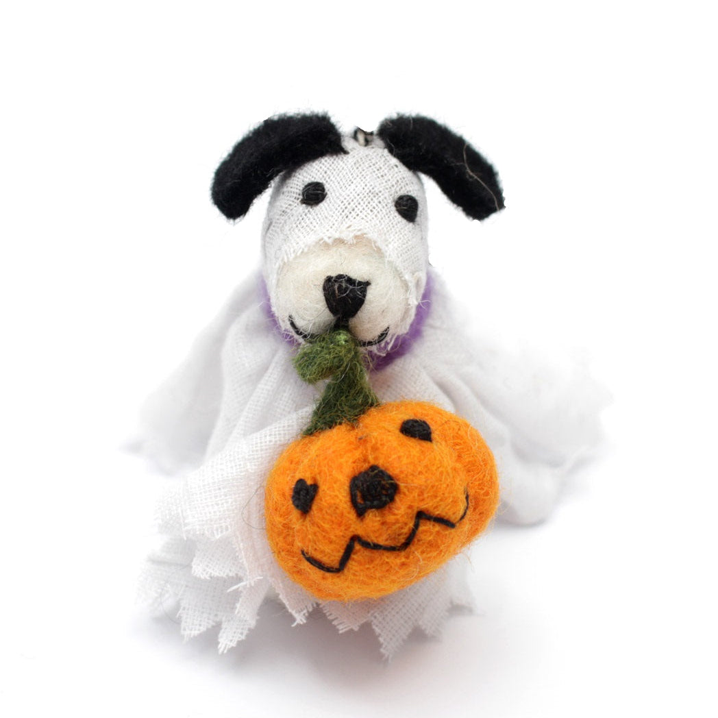 Felt Ghost Dog with Pumpkin