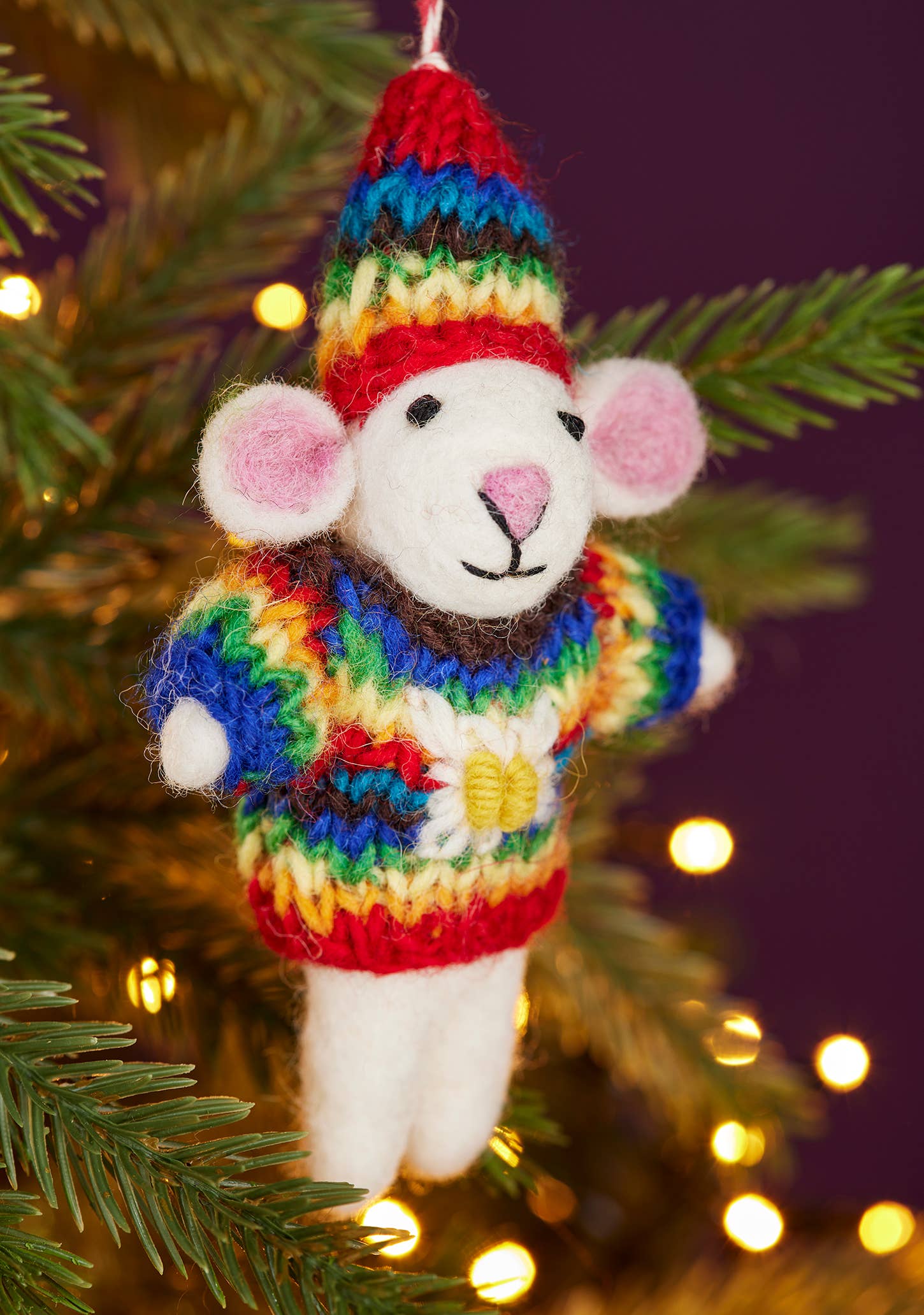 Namaste Fair Trade Felt Mouse in Rainbow Jumper Decoration