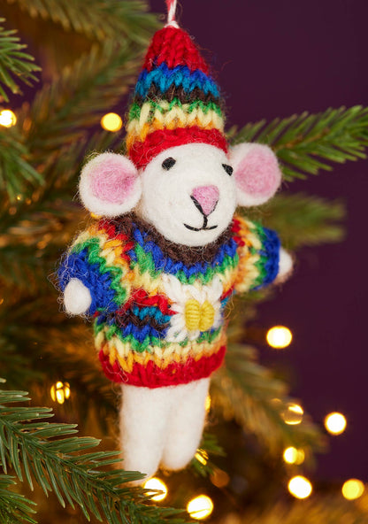Namaste Fair Trade Felt Mouse in Rainbow Jumper Decoration
