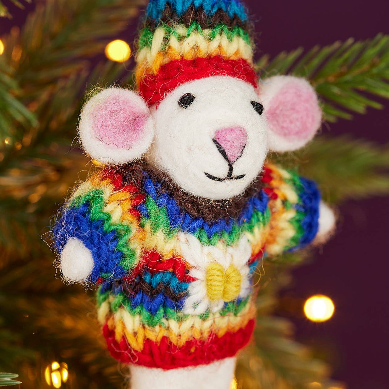Namaste Fair Trade Felt Mouse in Rainbow Jumper Decoration