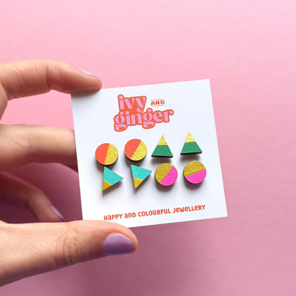 Retro Brights Gold Edge Stud Earrings Set