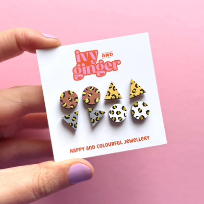 Gold Leopard Four Piece Stud Earring Set