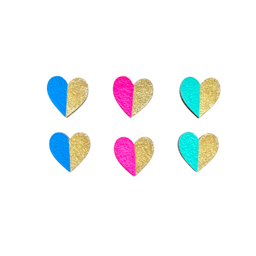 Gold Edge Bright Hearts Stud Earrings Set