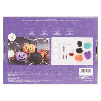 Back of a craft kit packaging with Halloween-themed items and materials listed.
