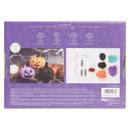 Back of a craft kit packaging with Halloween-themed items and materials listed.