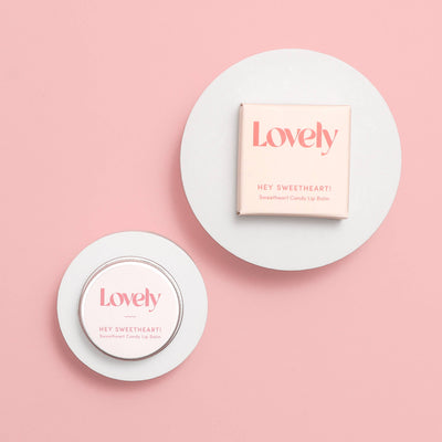 Two 'Lovely' products on a pink background