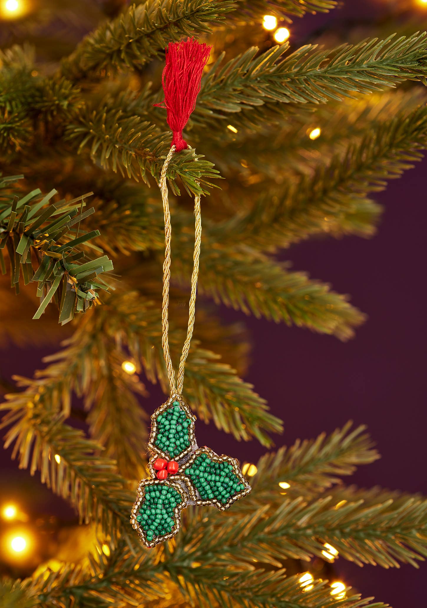 Namaste fair trade Holly Beaded Decoration