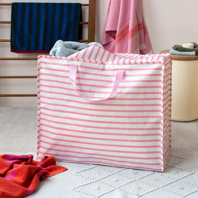 Pink Stripes Jumbo Storage Bag
