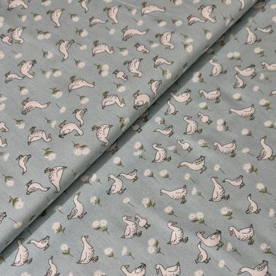 Makower Little Ones Ducks Teal 190/T Cotton Fabric at Bibelot, Leek