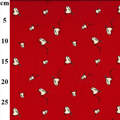 Christmas Robins on Red Cotton Fabric