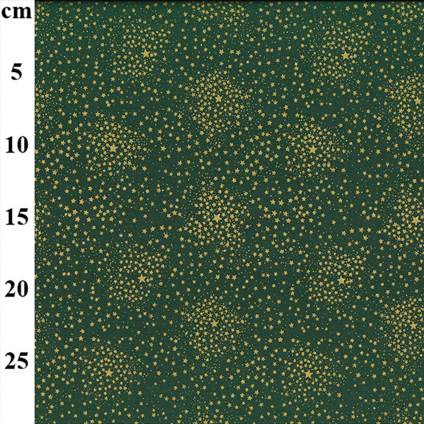 Green fabric with gold star pattern and measurement scale on the side