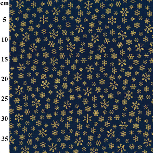 John Louden Christmas Gold Snowflakes on Navy Cotton Fabric at Bibelot Leek