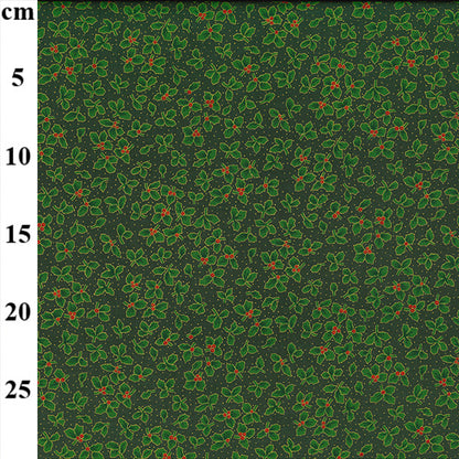 Christmas Holly & Berries Green Cotton Fabric 