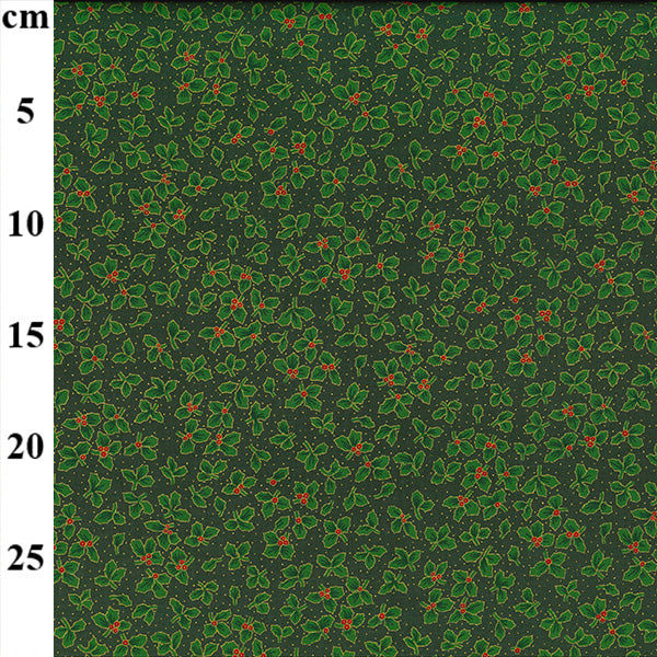 Christmas Holly & Berries Green Cotton Fabric 