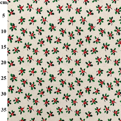 John Louden Christmas Holly on Cream Cotton Fabric at Bibelot Leek