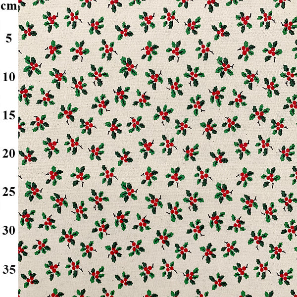John Louden Christmas Holly on Cream Cotton Fabric at Bibelot Leek