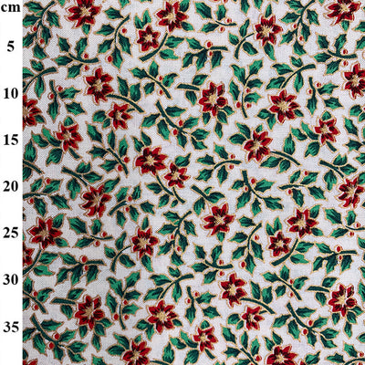 John Louden Christmas Poinsettia Sprigs on Cream Cotton Fabric at Bibelot Leek