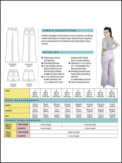 Tilly and the Buttons Jessa Trousers or Shorts Sewing Pattern