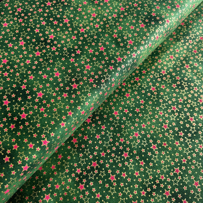 John Louden Christmas Multi Stars on Green Cotton Fabric at Bibelot Leek