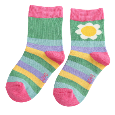 Miss Sparrow Baby Daisy & Stripes Socks Green (2-3yrs & 4-6yrs) at Bibelot Leek