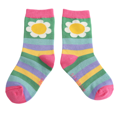 Miss Sparrow Baby Daisy & Stripes Socks Green (4-6yrs) at Bibelot Leek