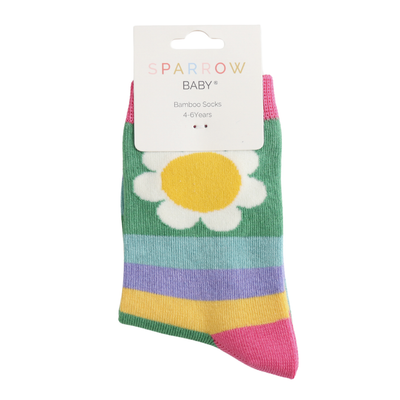 Miss Sparrow Baby Daisy & Stripes Socks Green (4-6yrs) at Bibelot Leek