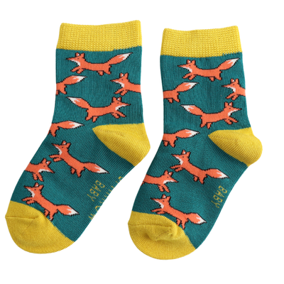Miss Sparrow Baby Foxes Teal Socks (2-3yrs & 4-6yrs) at Bibelot eek UK Stockist