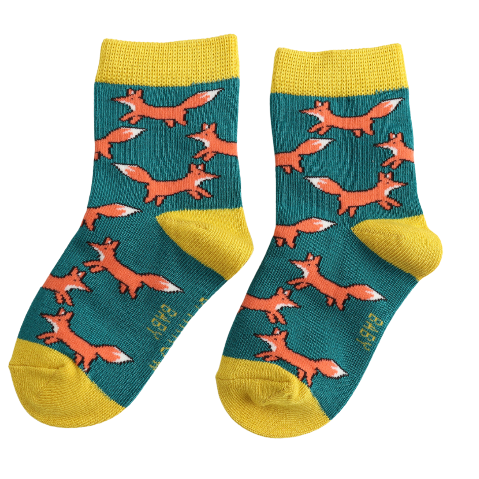 Miss Sparrow Baby Foxes Teal Socks (2-3yrs & 4-6yrs) at Bibelot eek UK Stockist