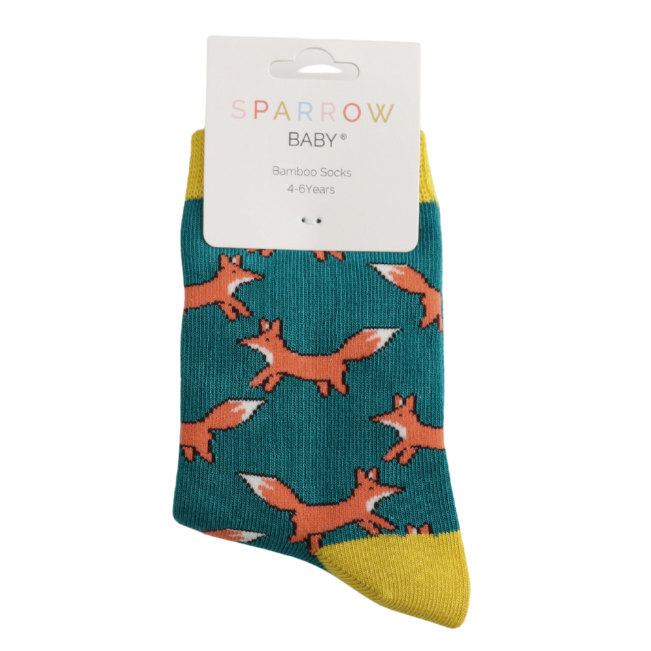 Miss Sparrow Baby Foxes Teal Socks (2-3yrs & 4-6yrs) at Bibelot eek UK Stockist