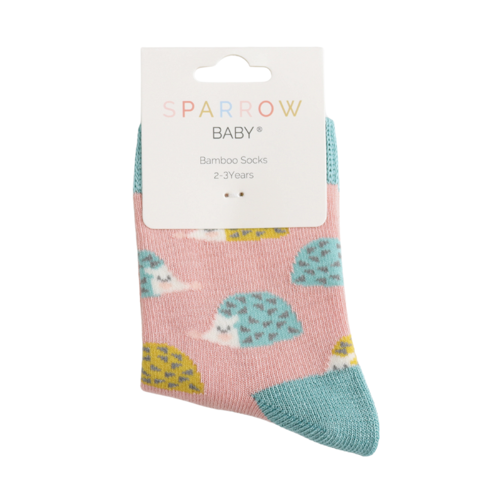 Miss Sparrow Baby Geo Hedgehogs Dusky Pink Socks (2-3yrs & 4-6yrs) at Bibelot Leek UK Stockist