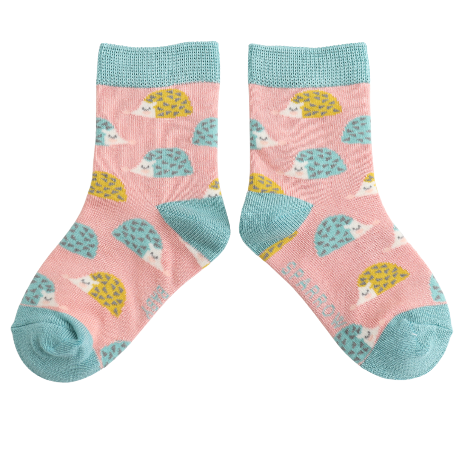 Miss Sparrow Baby Geo Hedgehogs Dusky Pink Socks (2-3yrs & 4-6yrs) at Bibelot Leek UK Stockist