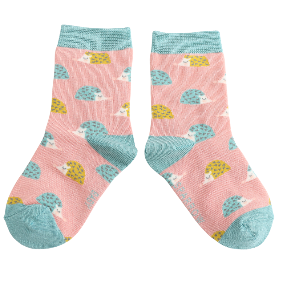 Miss Sparrow Baby Geo Hedgehogs Dusky Pink Socks (2-3yrs & 4-6yrs) at Bibelot Leek UK Stockist