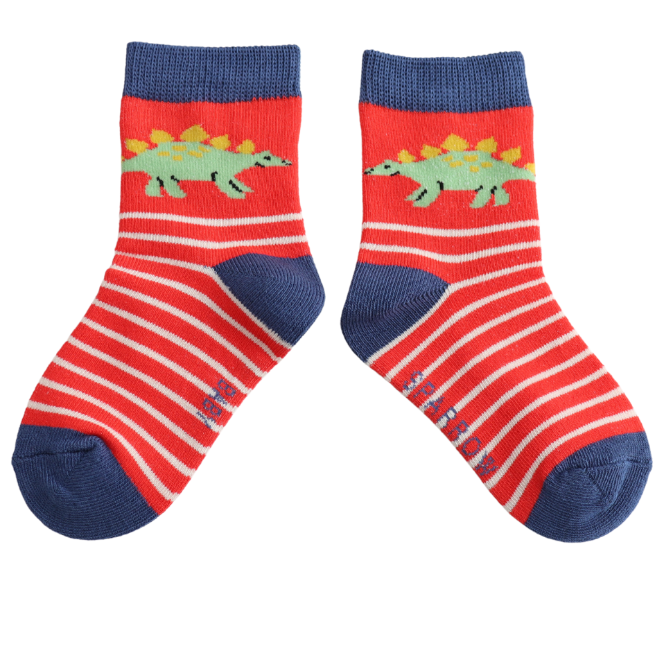 Miss Sparrow Baby Stegosaurus & Stripes Red Socks (2-3yrs & 4-6yrs) at Bibelot Leek UK Stockist