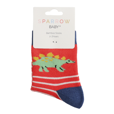 Miss Sparrow Baby Stegosaurus & Stripes Red Socks (2-3yrs & 4-6yrs) at Bibelot Leek UK Stockist