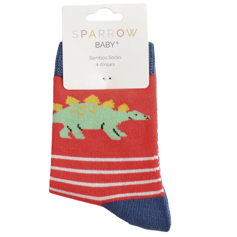 Miss Sparrow Baby Stegosaurus & Stripes Red Socks (2-3yrs & 4-6yrs) at Bibelot Leek UK Stockist
