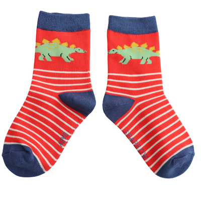 Miss Sparrow Baby Stegosaurus & Stripes Red Socks (2-3yrs & 4-6yrs) at Bibelot Leek UK Stockist