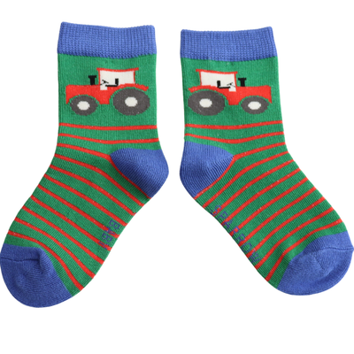 Miss Sparrow Baby Tractor & Stripes Green Socks (2-3yrs & 4-6yrs) at Bibelot Leek UK Stockist