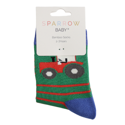 Miss Sparrow Baby Tractor & Stripes Green Socks (2-3yrs & 4-6yrs) at Bibelot Leek UK Stockist