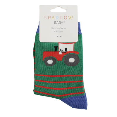 Miss Sparrow Baby Tractor & Stripes Green Socks (2-3yrs & 4-6yrs) at Bibelot Leek UK Stockist