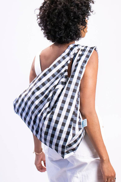 Kind Bags Gingham Black & White | Medium Reusable Tote Bag at Bibelot Leek UK Stockist